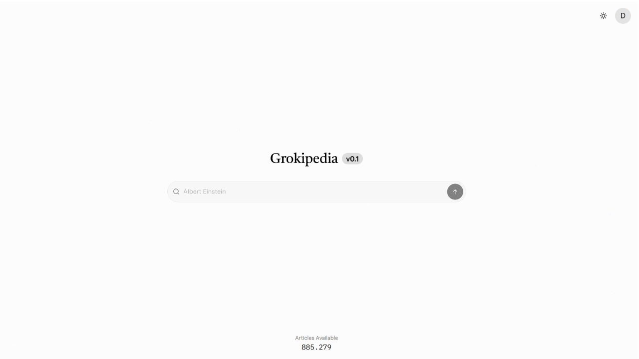 La página de inicio de la nueva Grokipedia en su tema claro