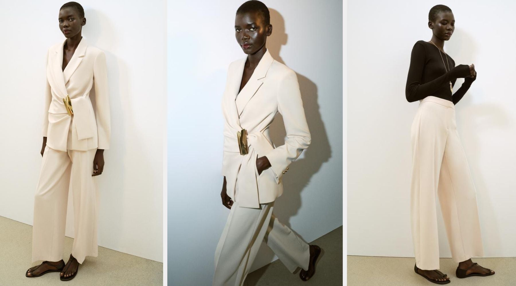 Blazer cruzada hebilla (59,95 €) y pantalón recto tiro alto (29,95 €) | Zara