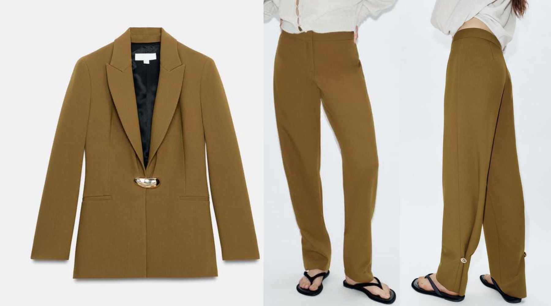 Blazer entallada fornitura (59,95 €) y pantalón bajo ajustable (35,95 €) | Zara