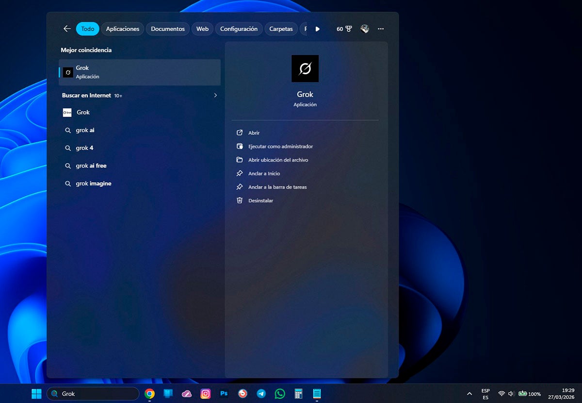Una vez instalado en Windows, se lo puede abrir desde el escritorio o utilizando el buscador de la barra de tareas.