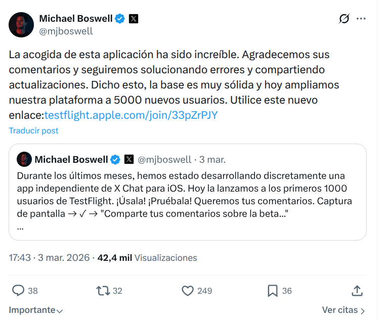 Michael Boswell, diseñador de producto de xAI - publicación en X
