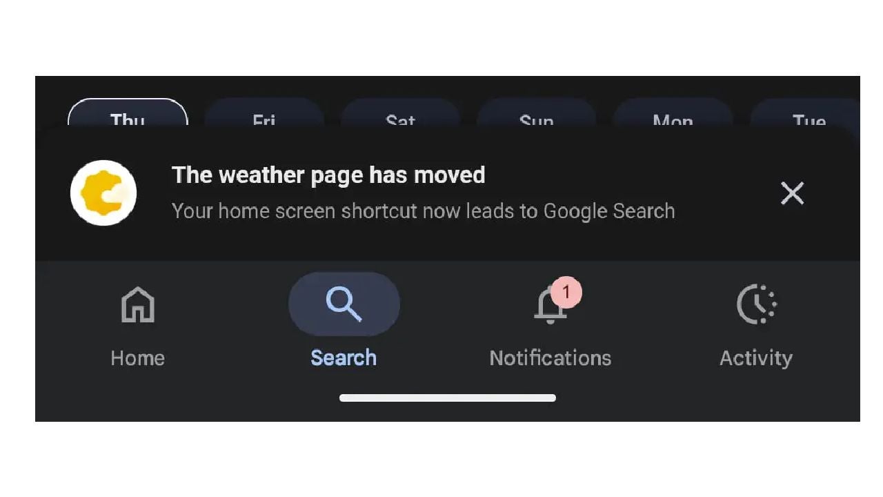 Este es el mensaje de aviso que aparecía al abrir la app del tiempo de Google
