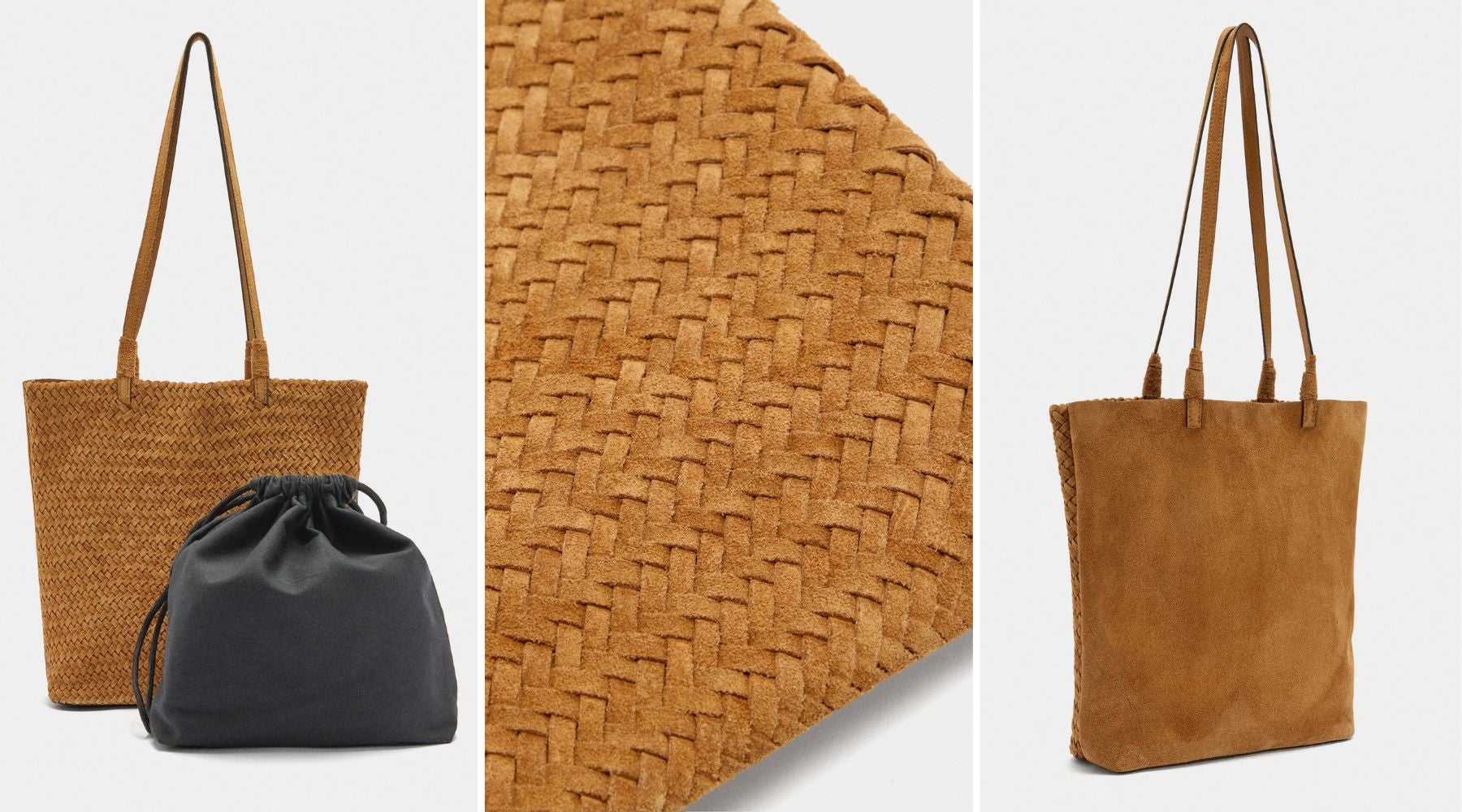 El bolso combina frontal trenzado con parte trasera lisa e incorpora una bolsa interior con cordón | Parfois