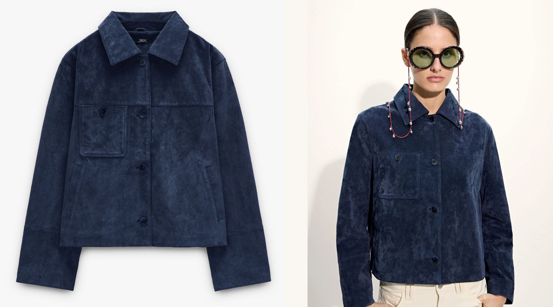 Chaqueta de ante azul con bolsillo aplicado, 99,99 € | Parfois