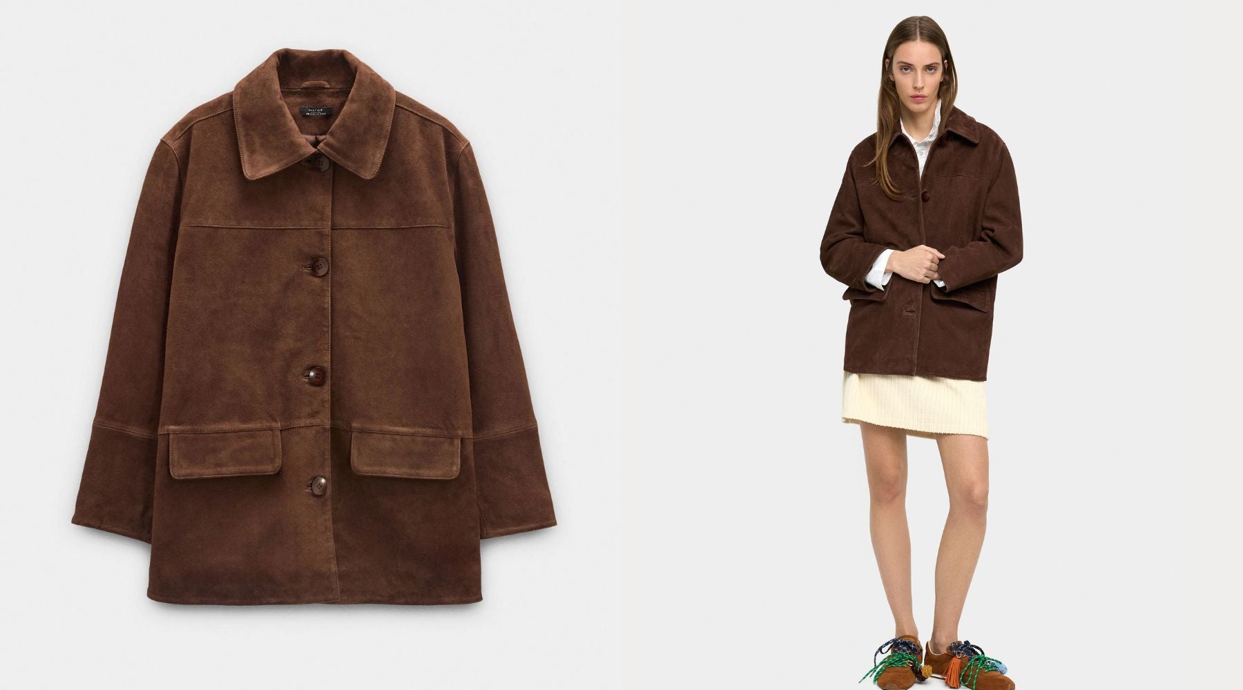 Chaqueta de ante marrón chocolate con bolsillos de solapa, 139,99 € | Parfois