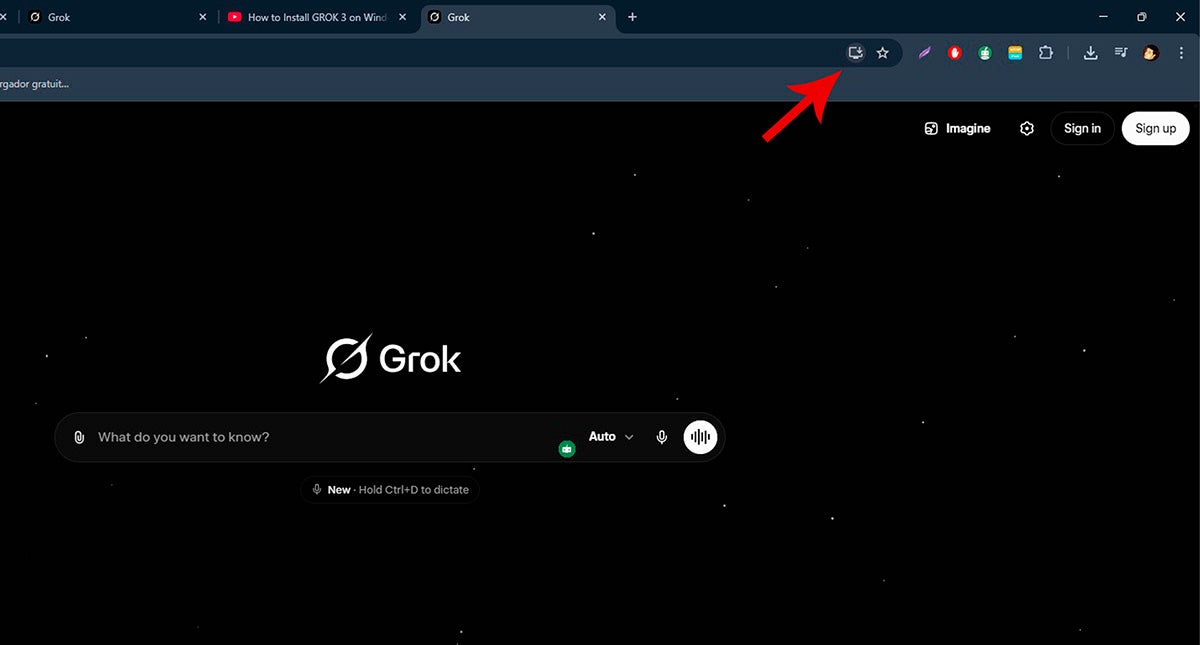 El icono que aparece a la derecha de la URL de Grok permite instalar esta IA como una aplicación en Windows