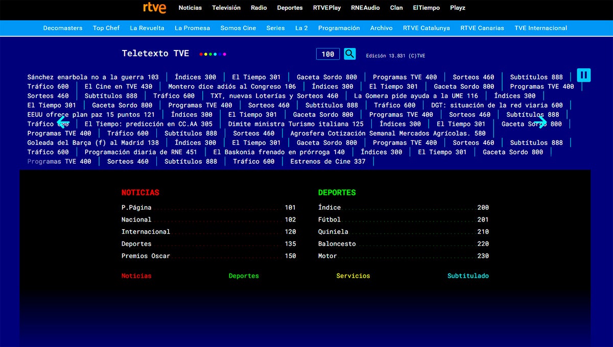 Solo necesitas usar el navegador de tu PC o móvil para ver el teletexto