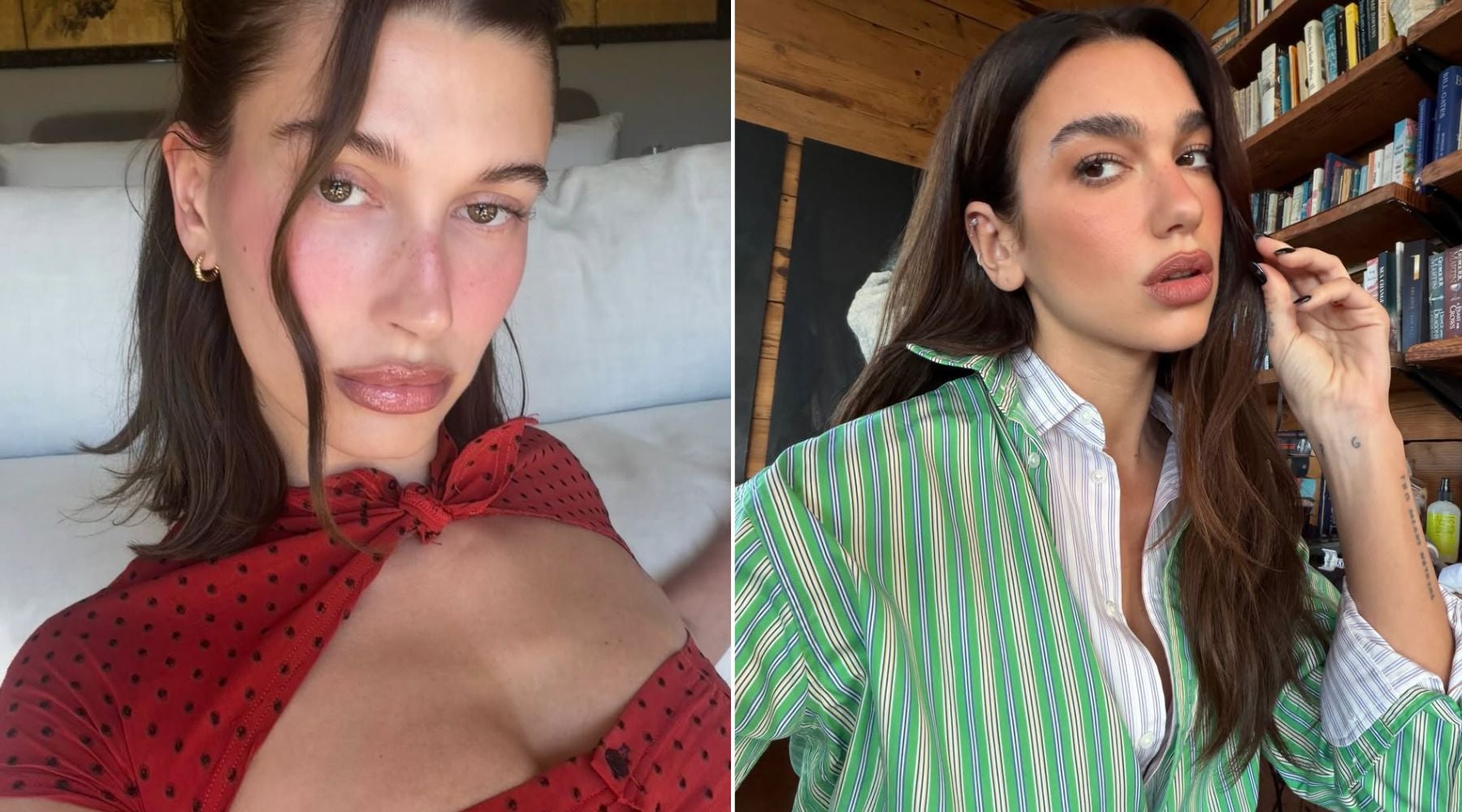 Hailey Bieber y Dua Lipa con un degradado suave en el labio que aporta más dimensión | @Hailey Bieber y @dualipa