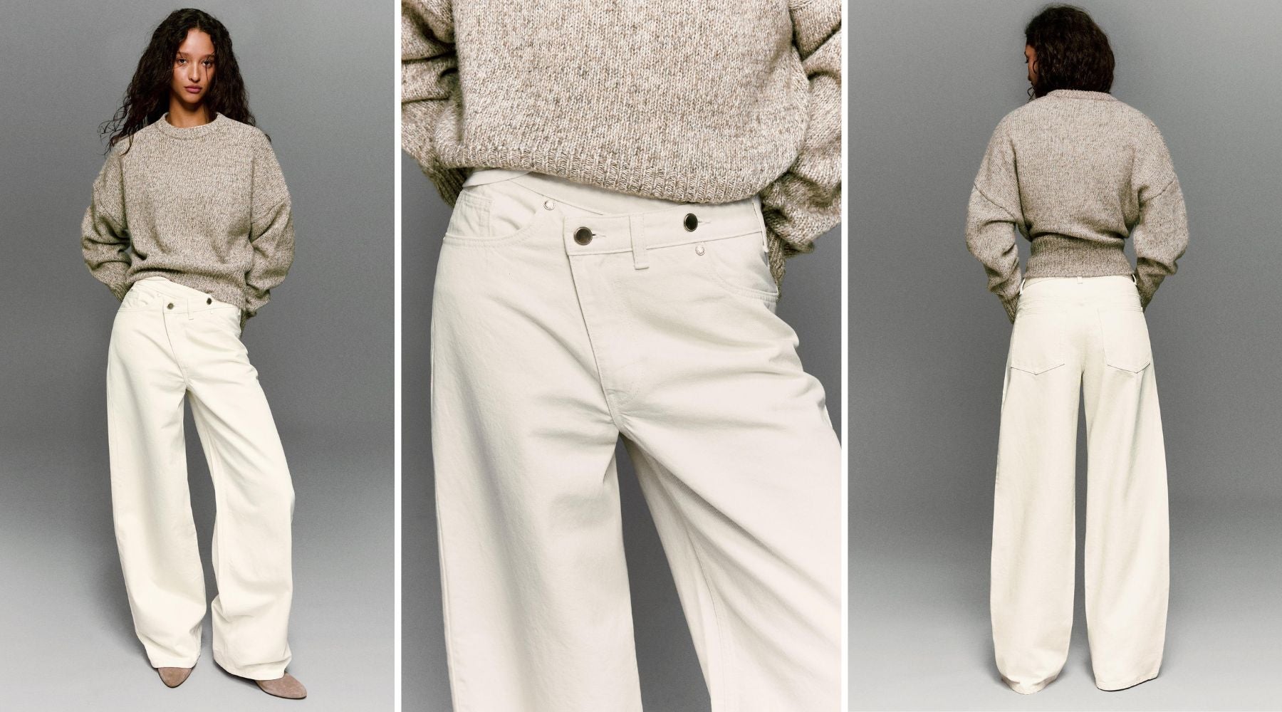 Jeans wide leg tiro alto cintura cruzada (29,99 €) | Bershka