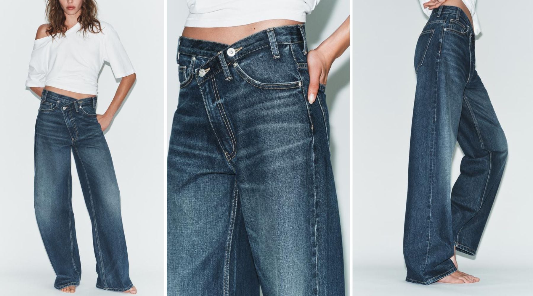 Jeans trf wide leg cintura cruzada tiro alto (29,95 €) | Zara