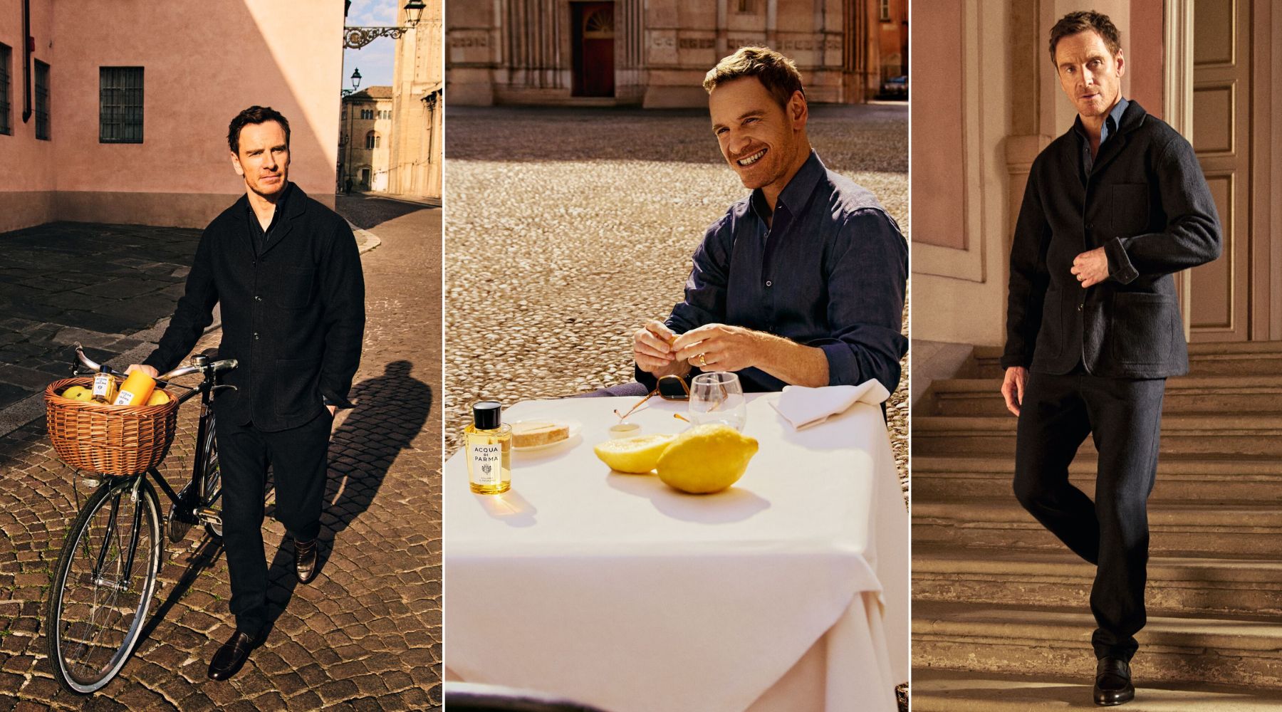 Michael Fassbender en Parma, donde la campaña toma forma entre historia y cotidianidad.