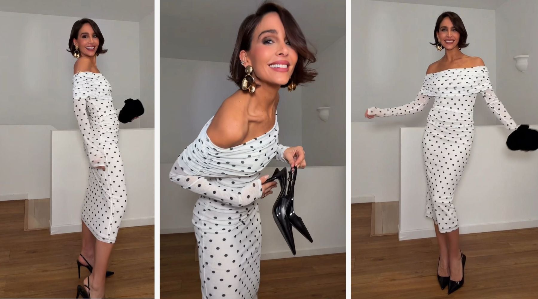 Rocío Osorno con vestido de lunares y escote bardot en uno de sus últimos looks de Mango | @rocioosorno