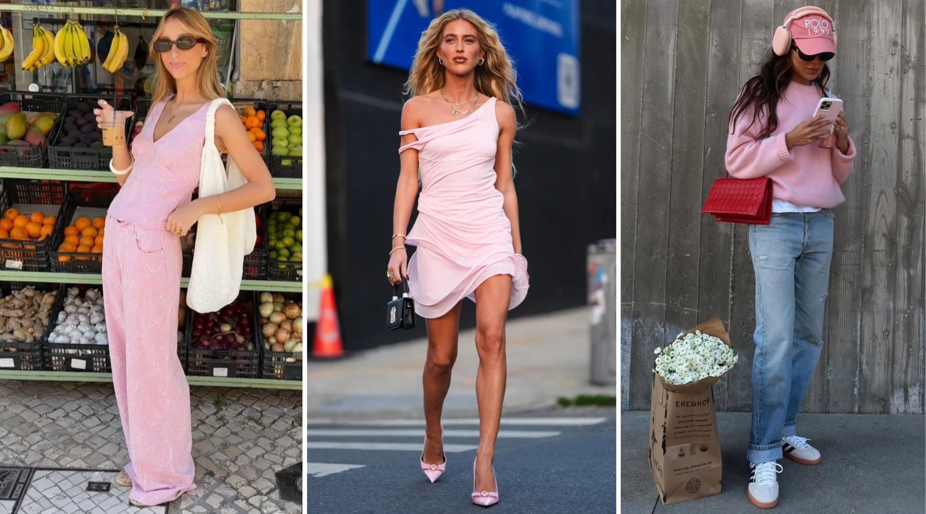 Un rosa empolvado que encaja igual de bien en looks informales o más elegantes | @guiomar.machaz, Getty Images y @sincerelyjules