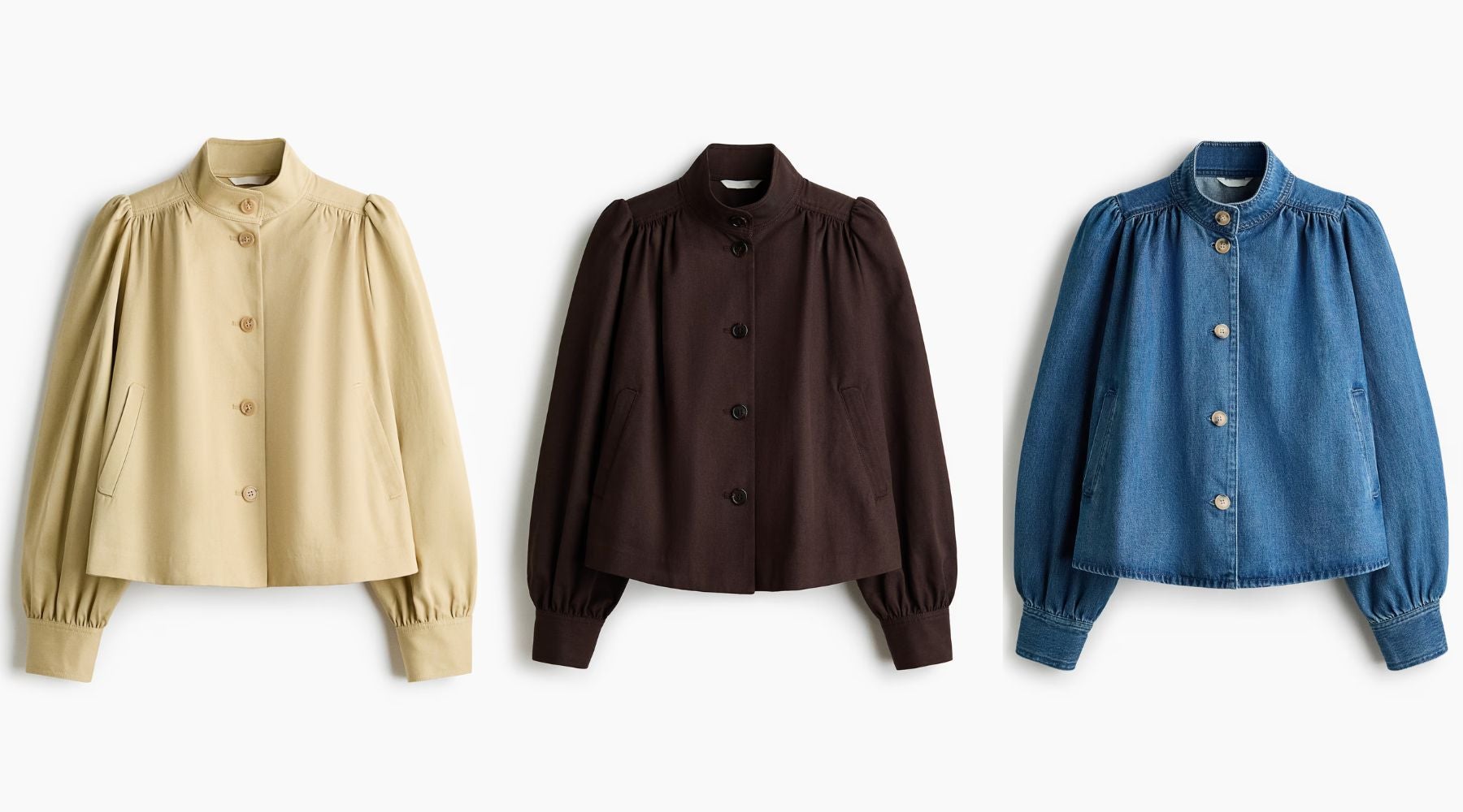 La chaqueta está disponible en beige, marrón chocolate y denim (34,99 €) | H&M
