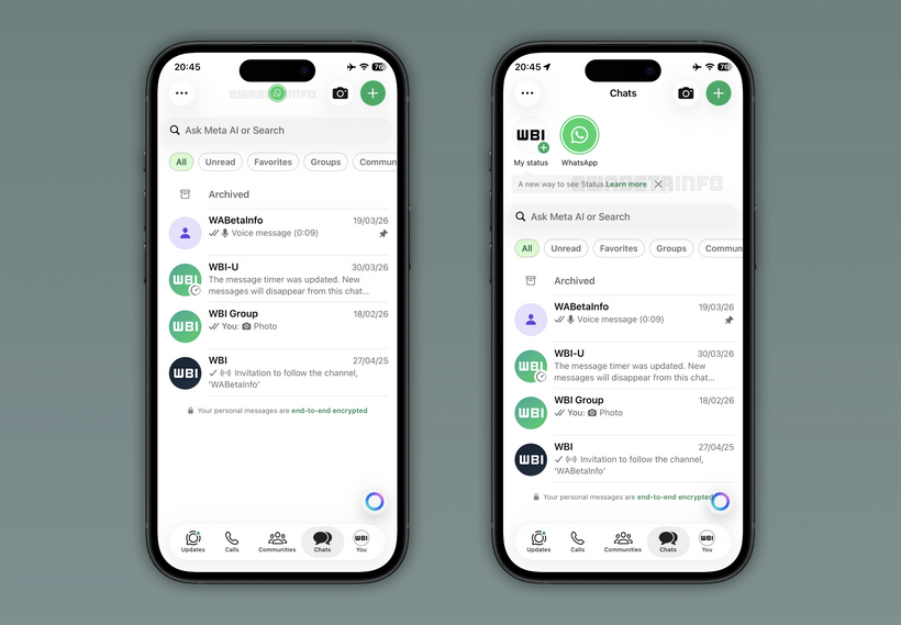 En la parte superior de la sección Chats aparecerán los estados