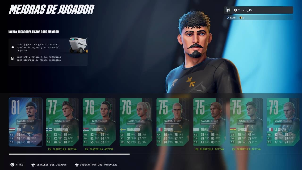 Jugar con los jugadores sirve para mejorarlos con experiencia y monedas