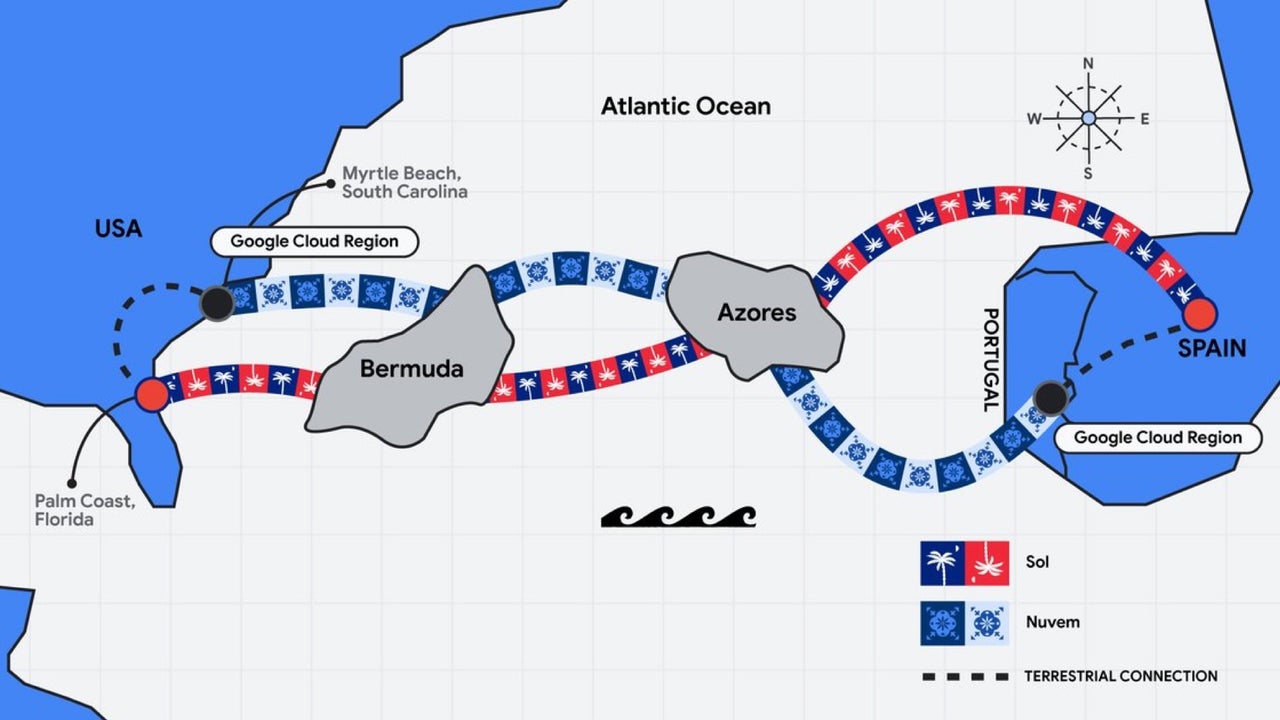 Google conecta Europa y Estados Unidos con un gigantesco cable submarino de 7.000 kilómetros