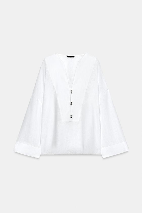 Camisa 100% lino escote pico (29,95 euros) | Zara