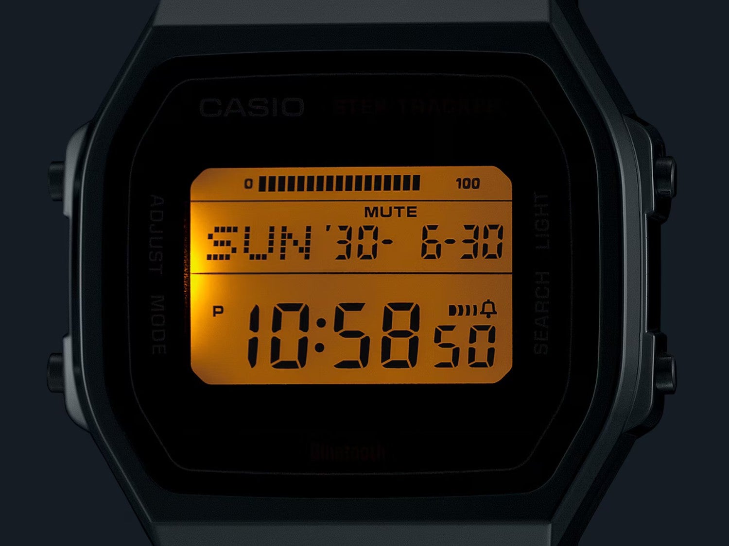 El Casio F-B100W con la pantalla iluminada
