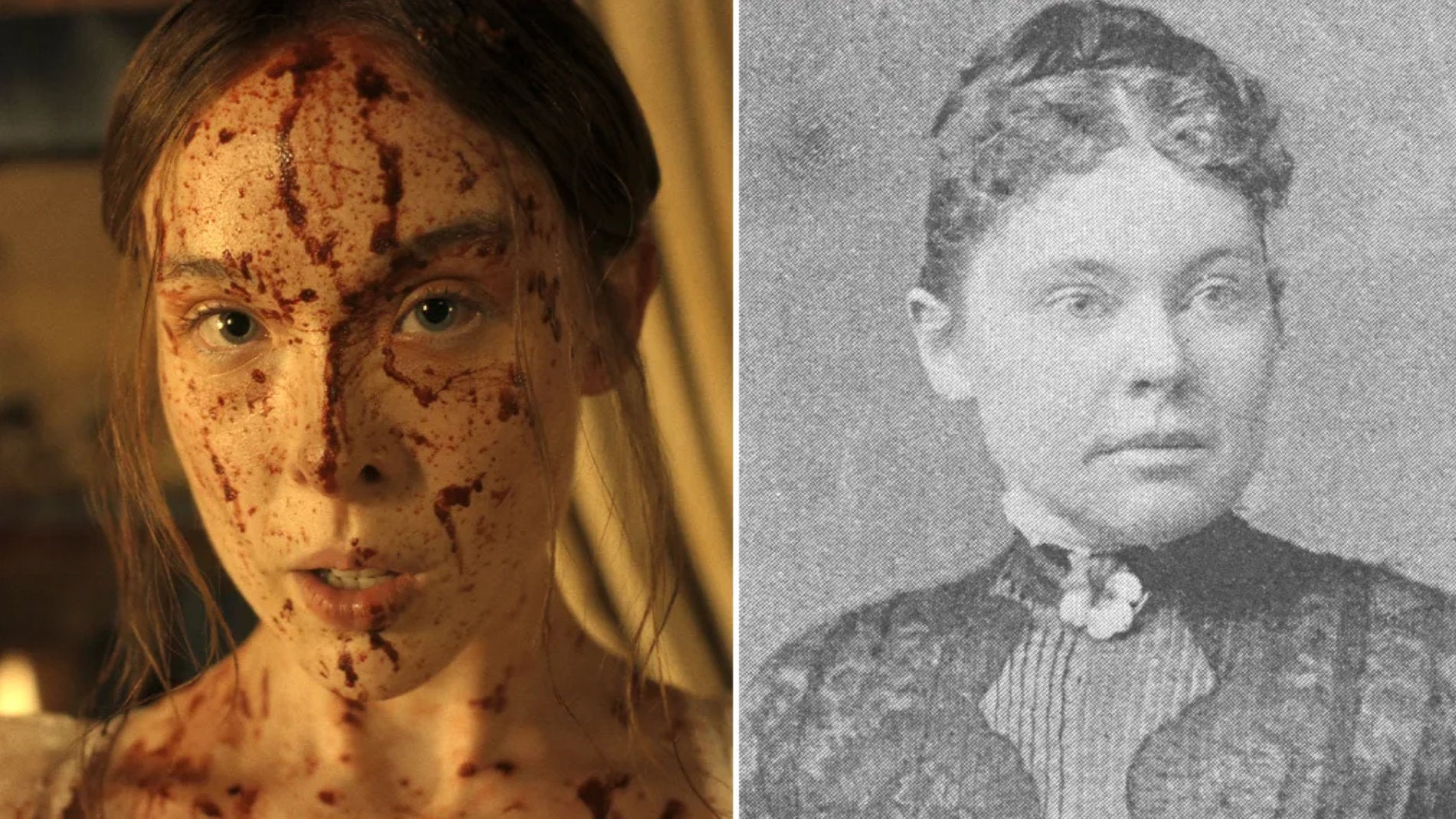 A la izquierda Ella Beatty caracterizada como Lizzie Borden y a la derecha la Lizzie Borden real