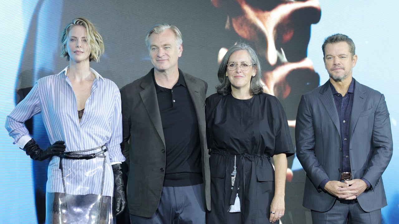 De izquierda a derecha; Charlize Theron, Christopher Nolan, Emma Thomas (productora ejecutiva) y Matt Damon