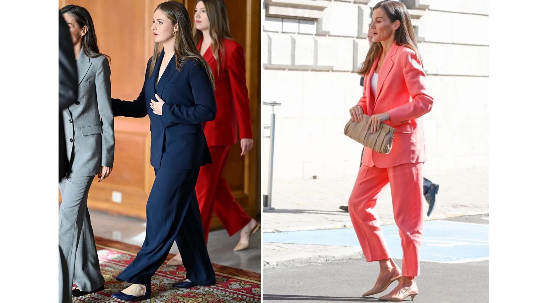 Hugo Boss forma parte del vestidor de ambas, aunque Leonor y Letizia eligen cortes y colores muy diferentes | Getty Images / GTRES