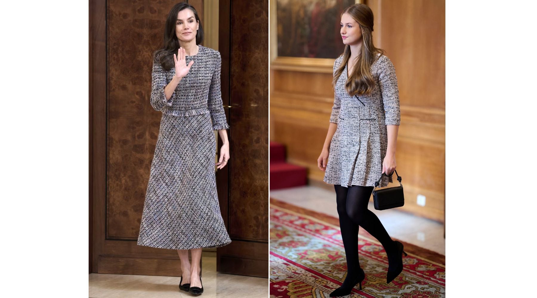 Leonor y Letizia coinciden en el tweed y los tonos grises, aunque con siluetas diferentes | GTRES