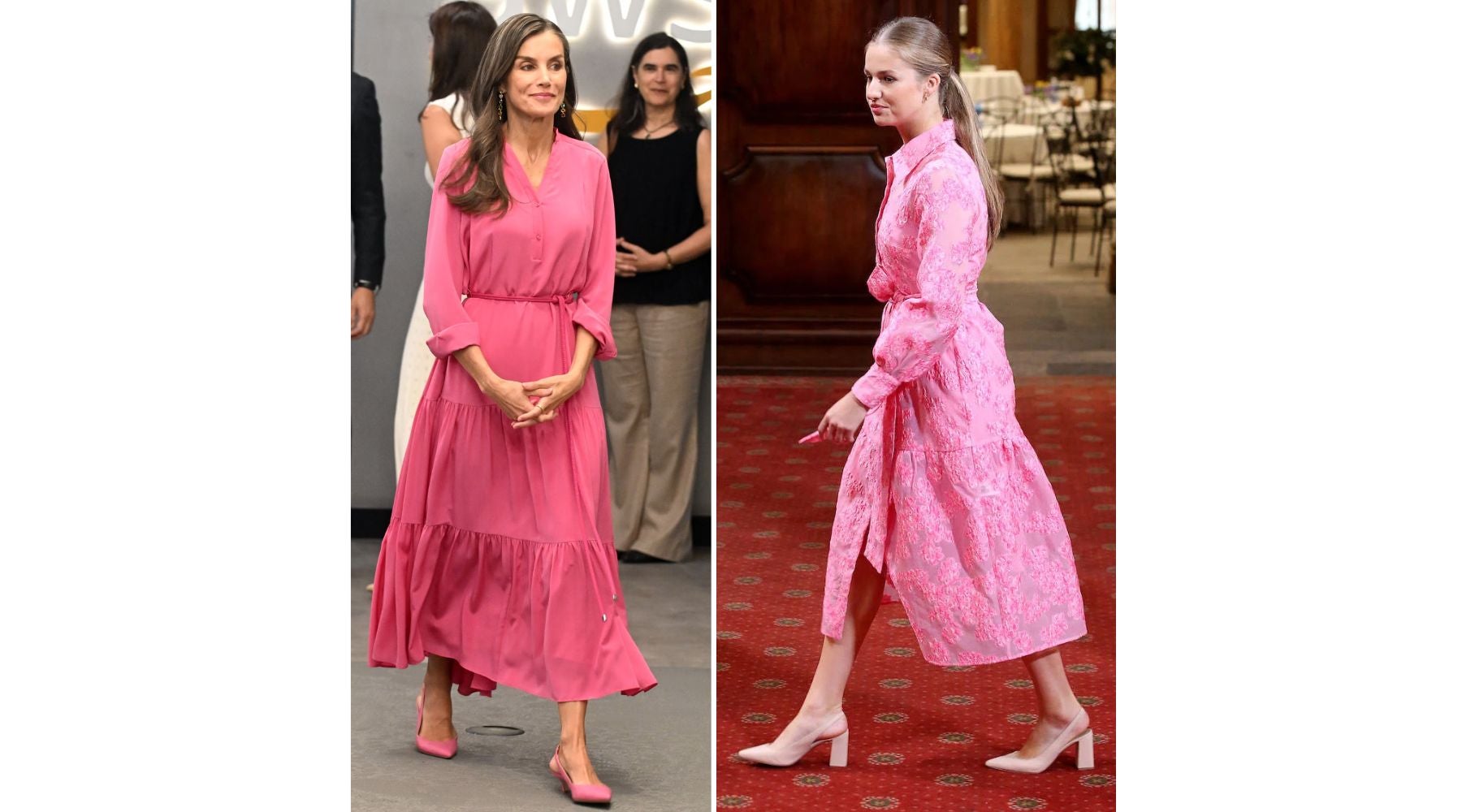 Letizia y Leonor coinciden en el rosa y el corte camisero con dos vestidos de Hugo Boss y Simorra | Europa Press