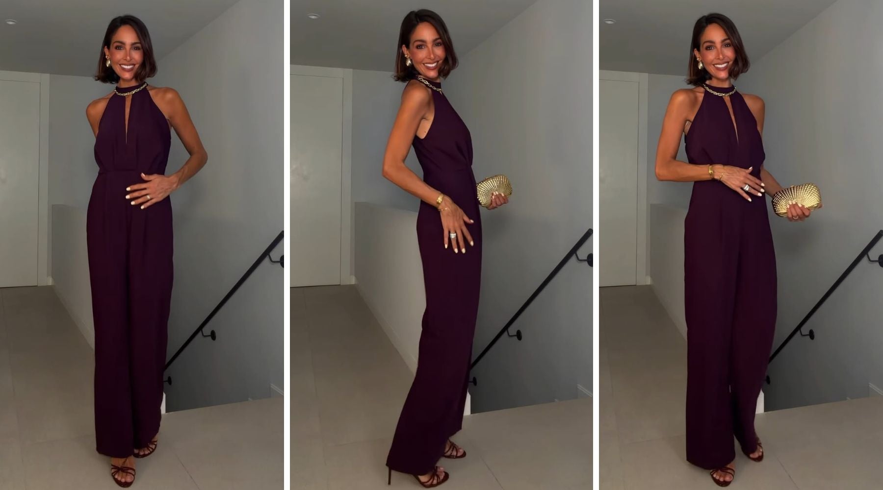 Rocío Osorno combina el mono burdeos de Zara con sandalias al tono y accesorios dorados | @rocioosorno