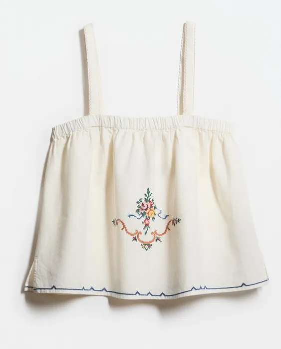 Top algodón con lino bordado (25,99 €) | Zara Home