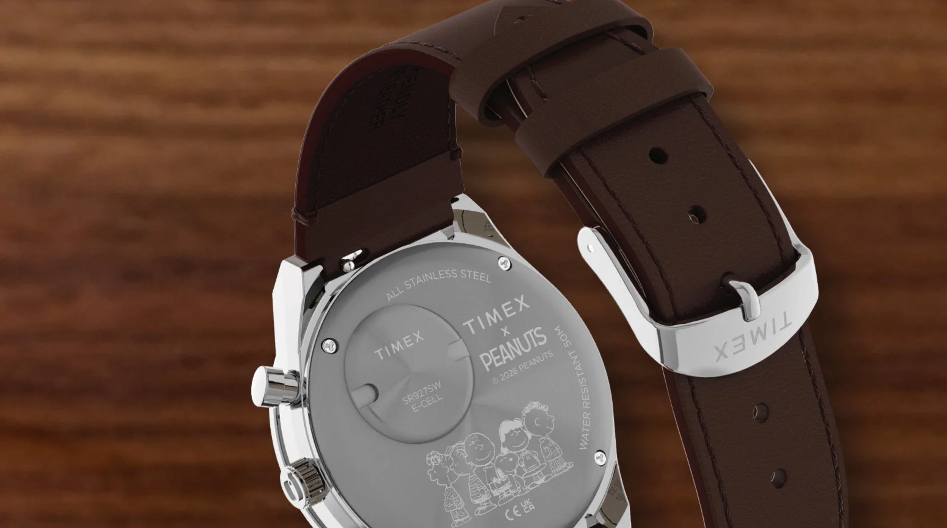 Parte trasera del nuevo cronógrafo de Timex y Snoopy
