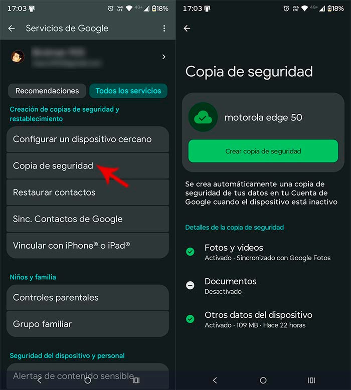 Puedes realizar una copia de seguridad de forma manual; no hace falta que esperes a que tu móvil la haga automáticamente