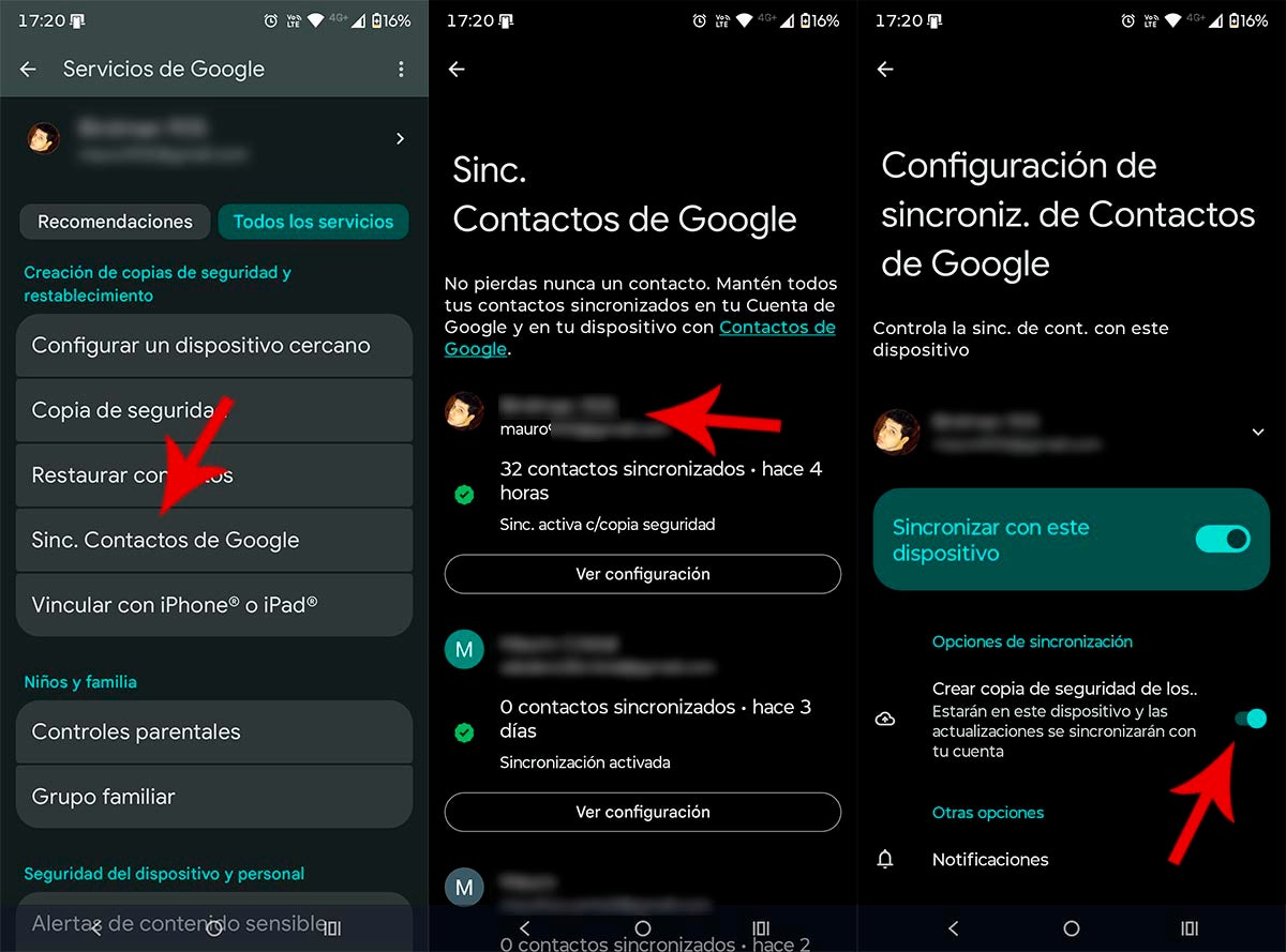 Si activas la copia de seguridad de los contactos, los mismos se transferirán al nuevo móvil cuando pases los datos