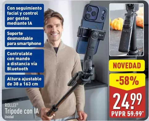 Imagen promocional del trípode inteligente con IA Rollei - Aldi
