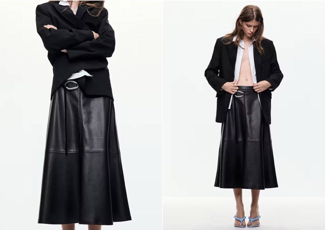 Falda midi de efecto piel / Mango