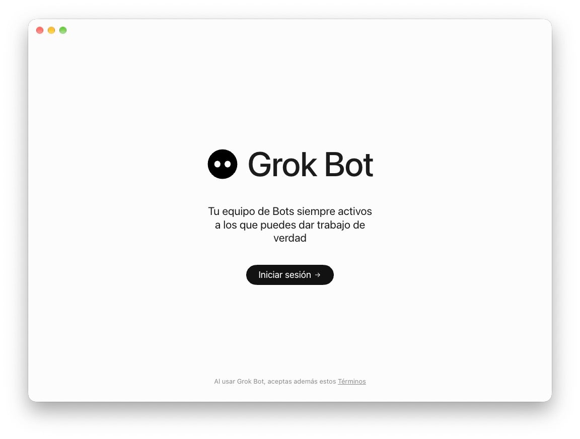 Grok Bot instalado en un Mac a la espera de que el usuario inicie sesión