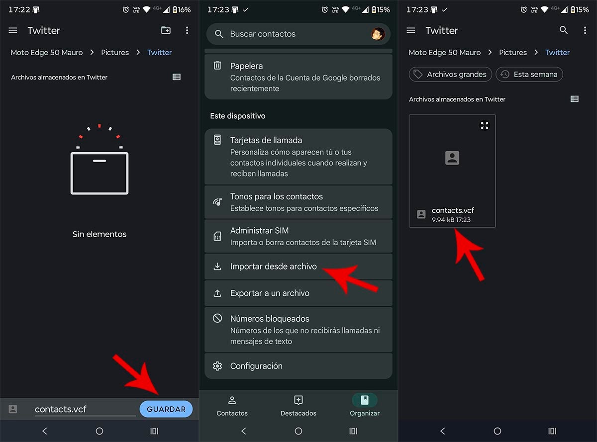 Puedes importar el archivo en otro móvil a través de la app Contactos de Google