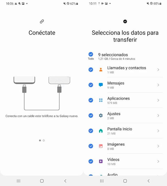Puedes transferir los datos usando un cable USB-C o de forma inalámbrica