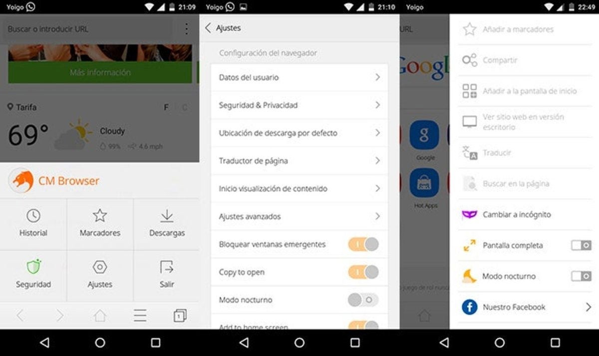 capturas del navegador cm browser para android