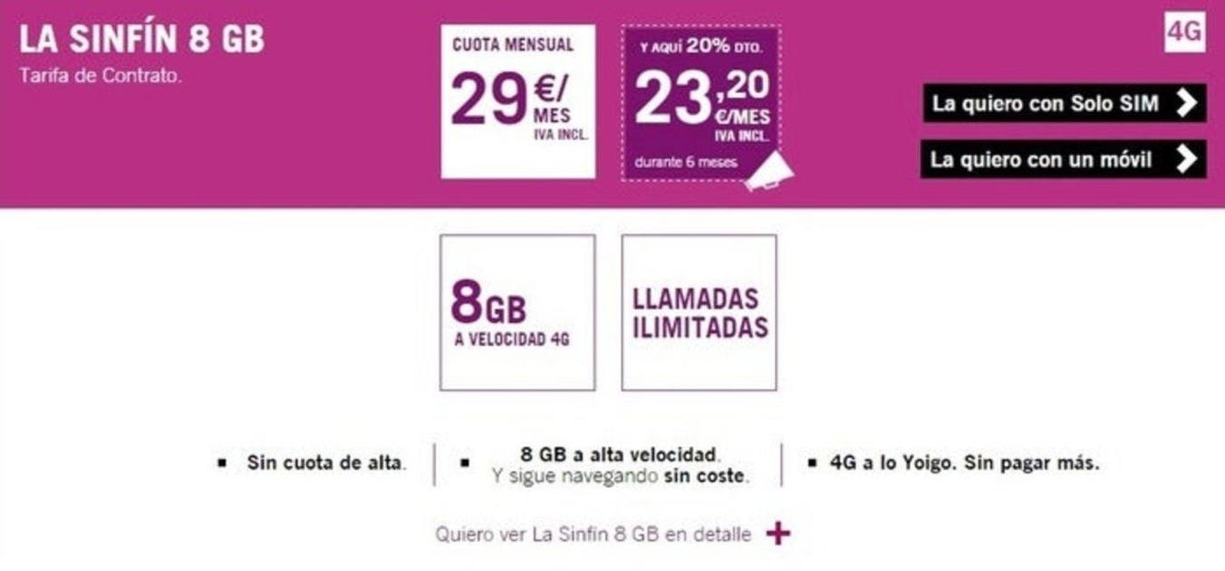 sinfin yoigo 8 GB