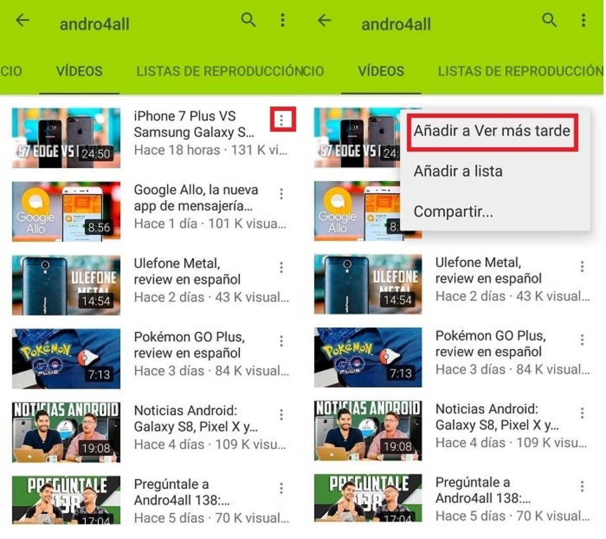 youtube añadir video mas tarde