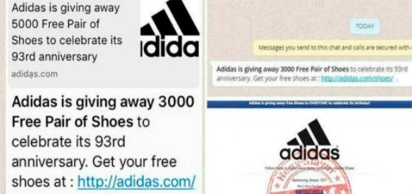 No, WhatsApp no está regalando zapatillas Adidas, es una estafa