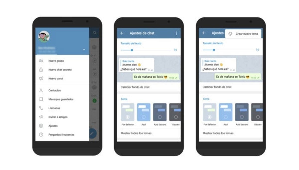 Ajustes de tema en Telegram