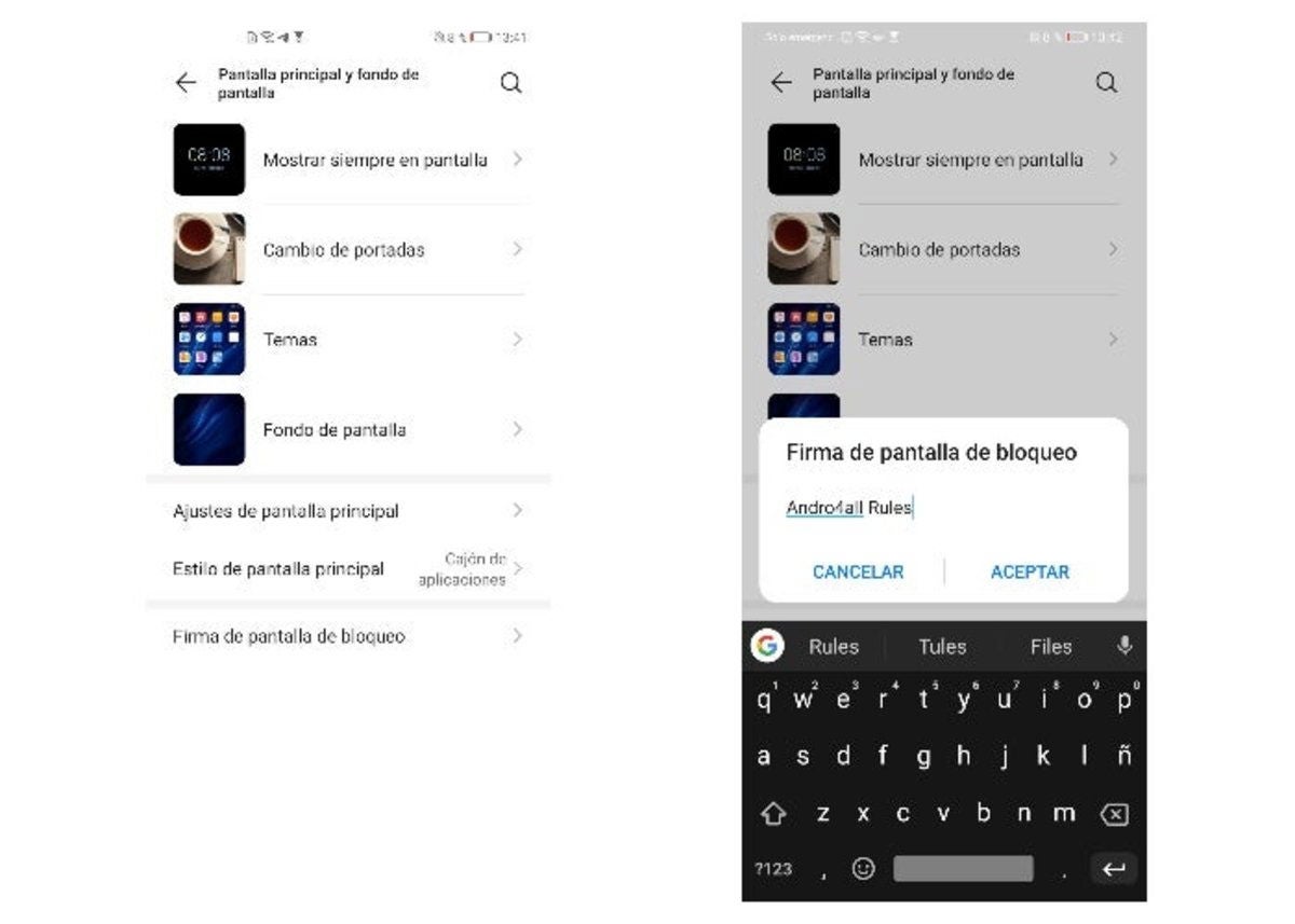 Firma en pantalla de bloqueo