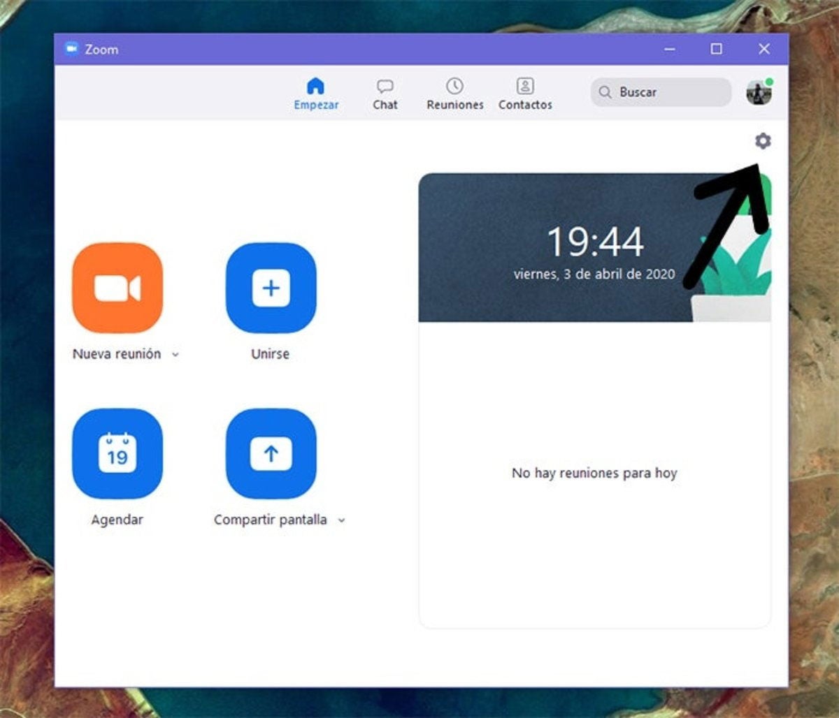 Pantalla principal de Zoom