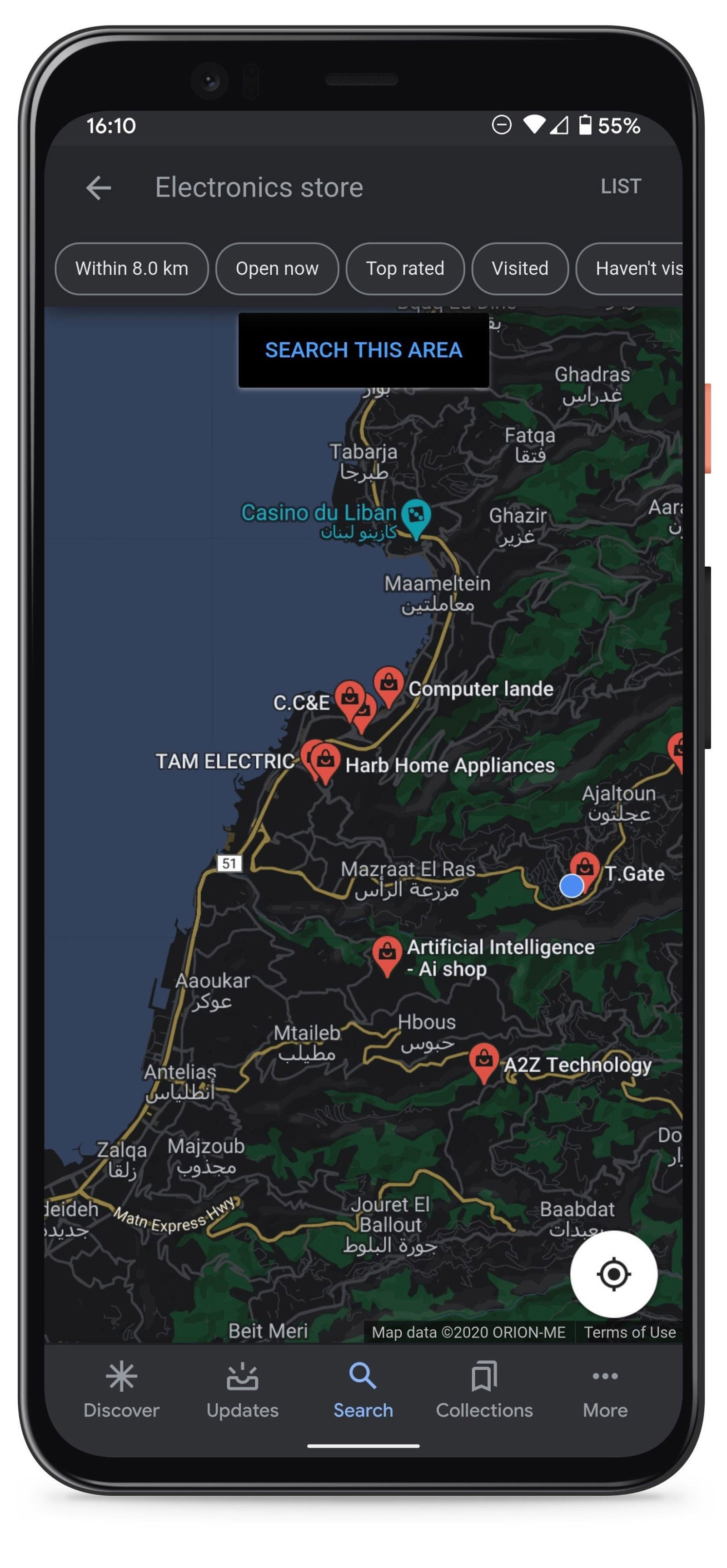 Así luciría el tema oscuro en Google Maps