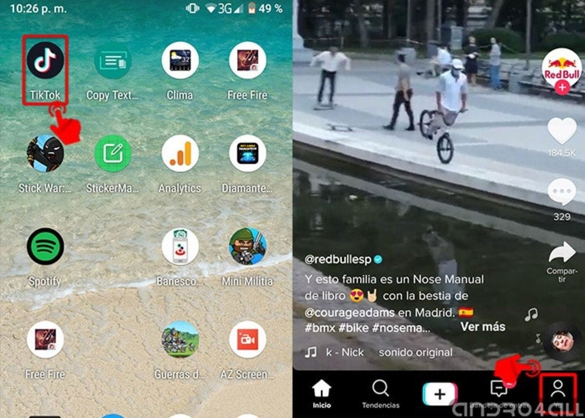 Ingresa desde tu móvil a la app TikTok y ubica tu perfil de usuario