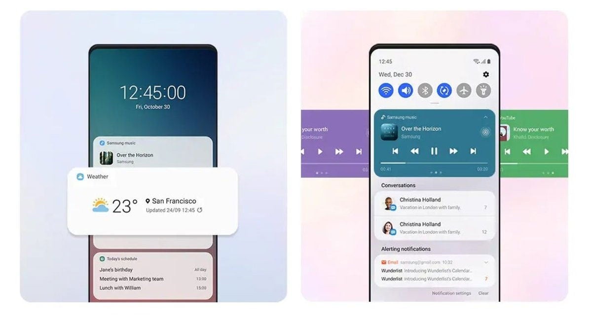 El nuevo panel de notificaciones y ajustes rápidos de One UI 3.0.