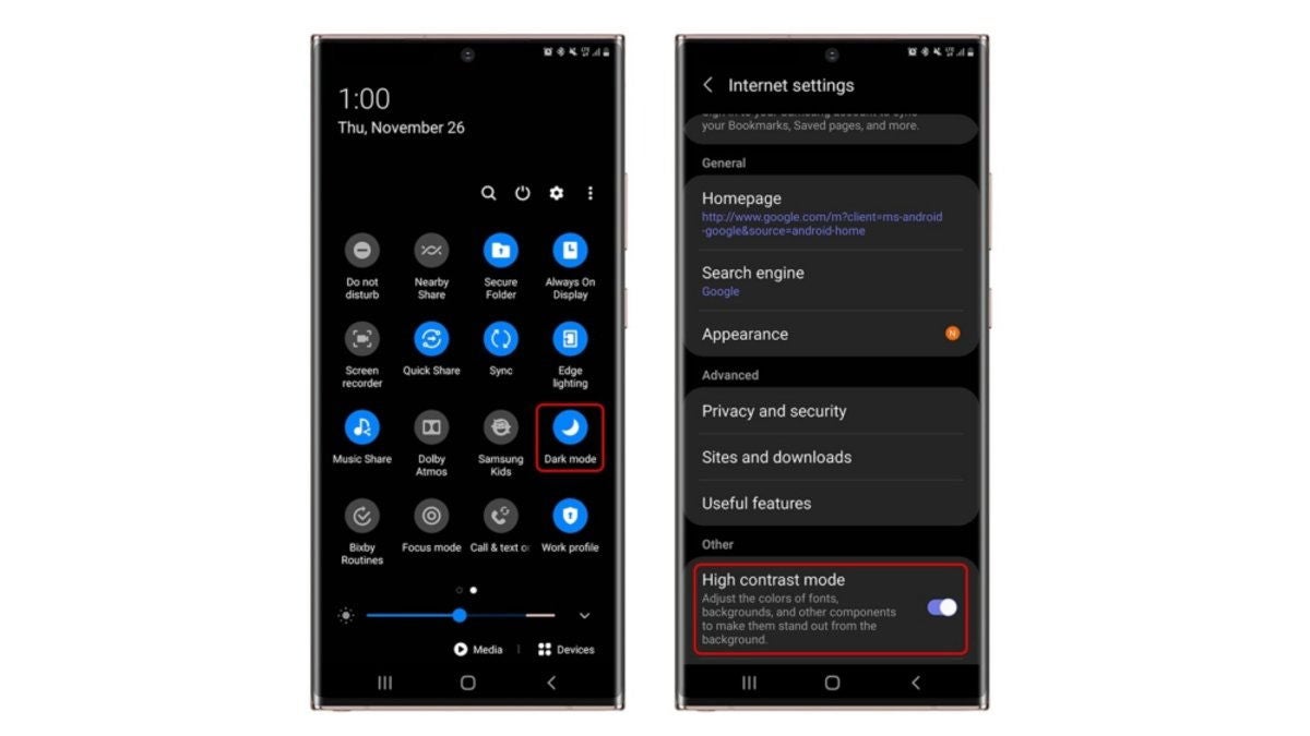 Samsung Internet incluye un nuevo modo de "Alto Contraste".