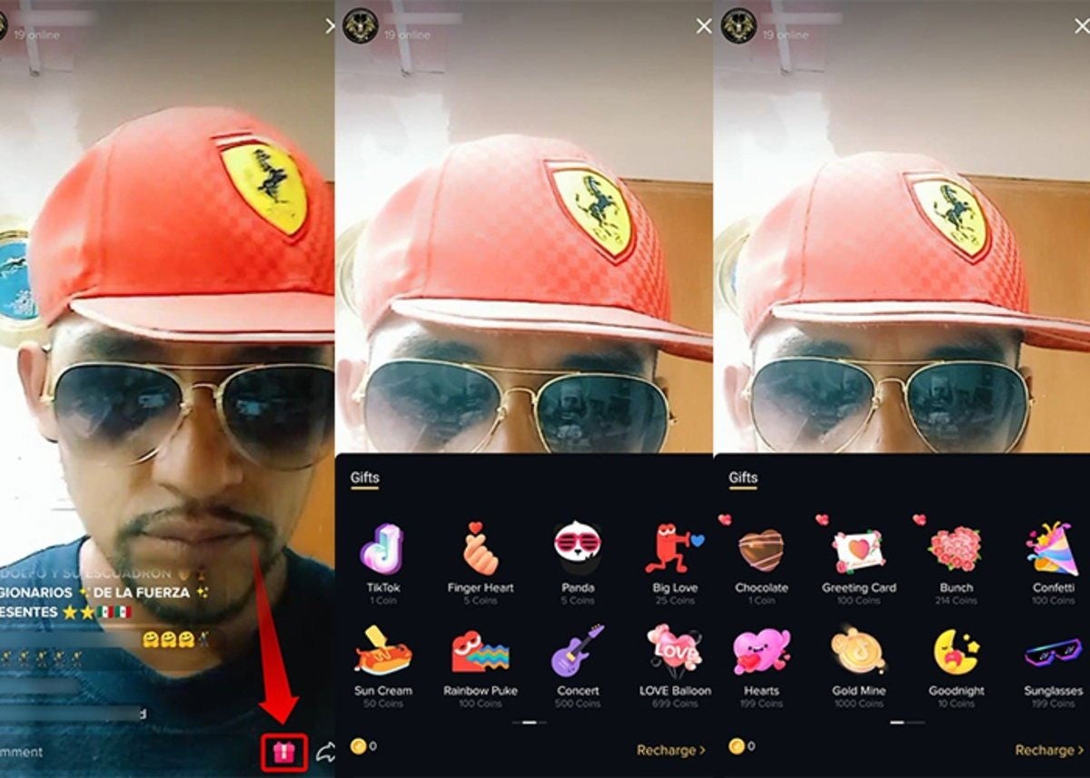 Mira un LIVE de tu tiktoker favorito y toca el icono de regalo para dar coins